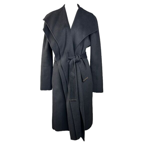 Vince Wool Blend Wrap Coat Black Double Face Drape Neck Belted Minimalist - Picture 2 of 10